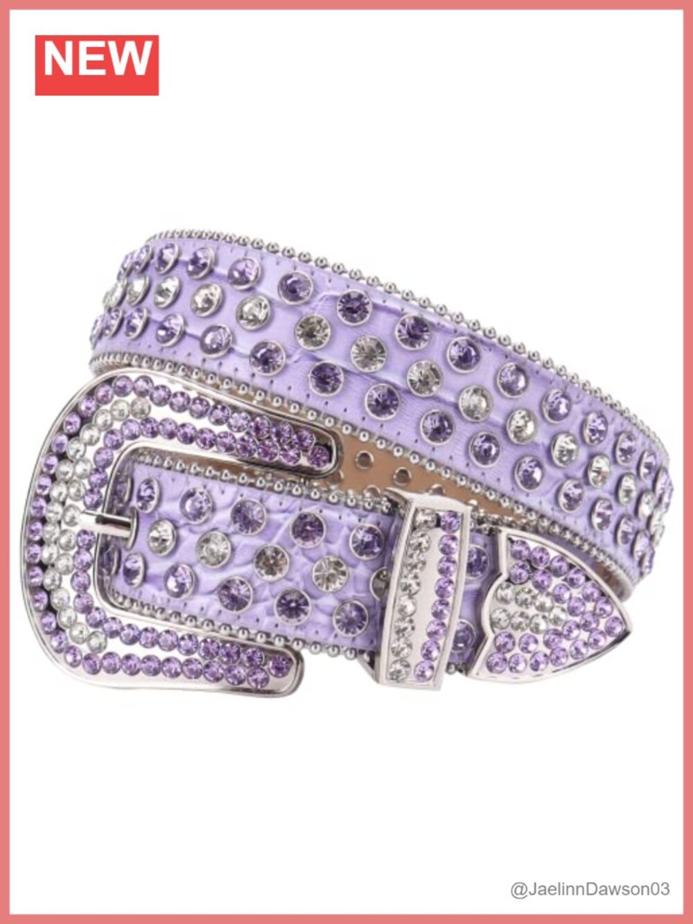 Rhinestone Studded Western Leather Belt Snap Closure